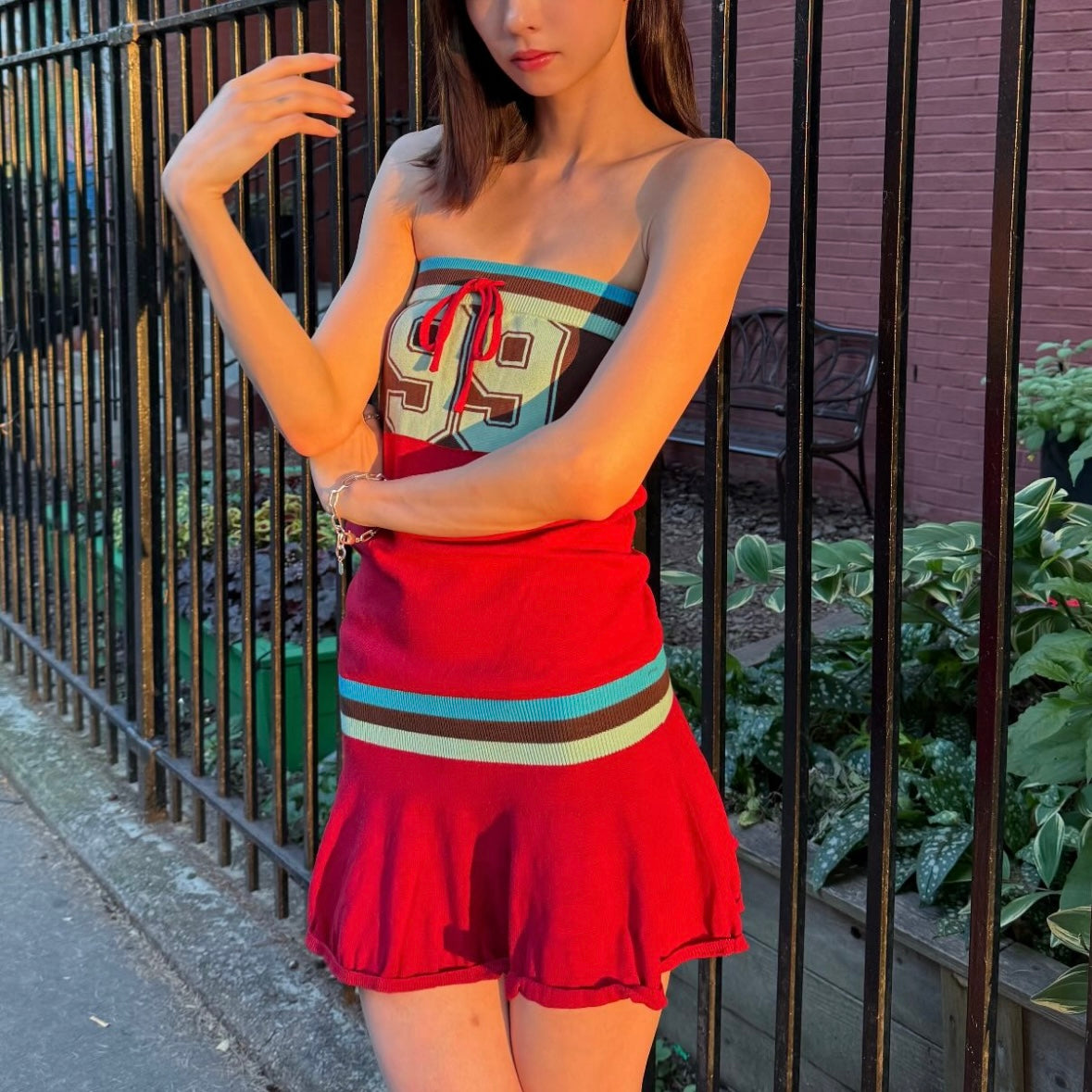 Nissy LIVE スタジャン size:L Varsity Knit Dress - Red/Teal| Happy99