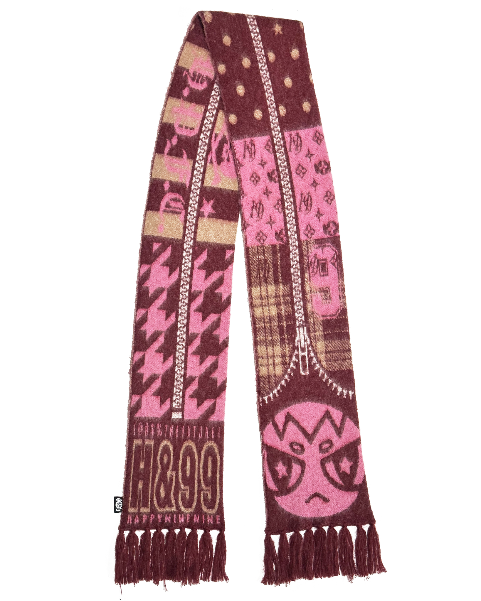 Mohair Zipper Scarf - Pink/Brown| Happy99 Mohair Zipper Scarf - Pink/Brown| Happy99